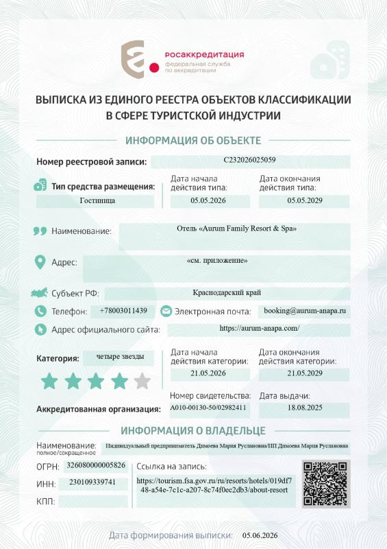 Свидетельство Aurum Family